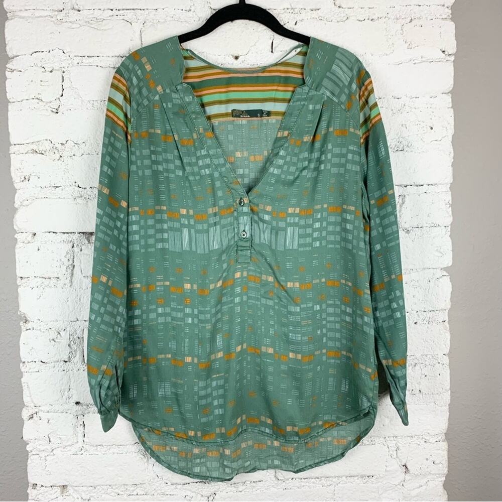 Prana Elsie Striped Popover Green Top Small
